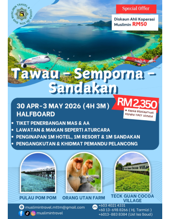 TAWAU SEMPORNA SANDAKAN 4H3M HALF BOARD